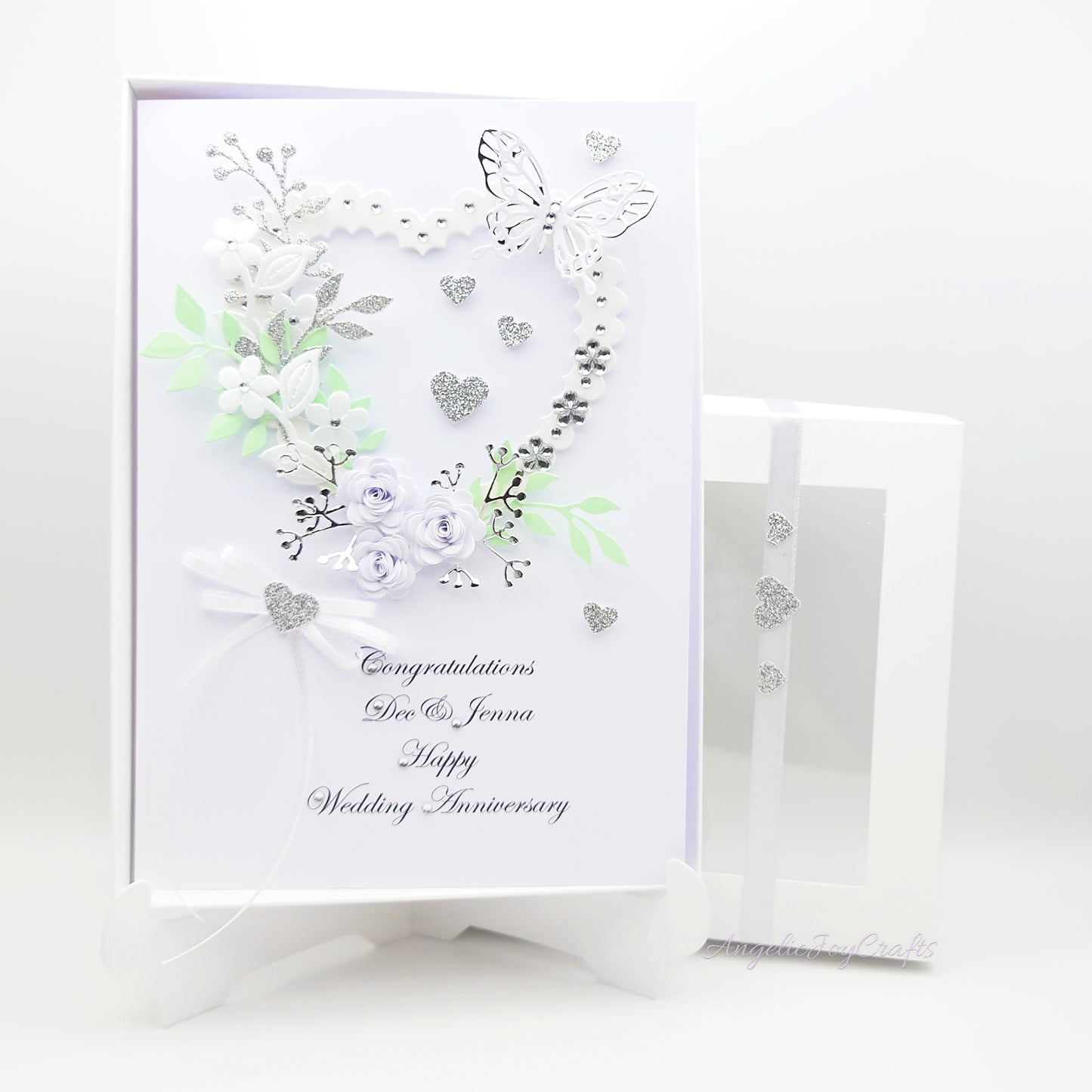 Handmade Personalised 3D Engagement Card with Floral Heart, Bow & Butterfly + Complimentary Gift Box | Anniversary | Wedding | Engagement