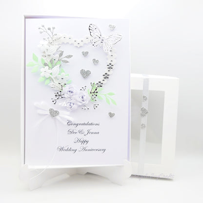 Handmade Personalised 3D Engagement Card with Floral Heart, Bow & Butterfly + Complimentary Gift Box | Anniversary | Wedding | Engagement
