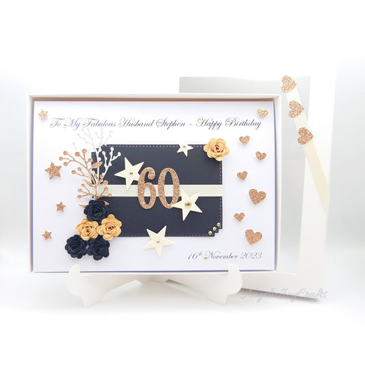 Handmade Personalised 3D Birthday Card with a Floral Plaque + Complimentary Gift Box | Birthday | Birthday for Him