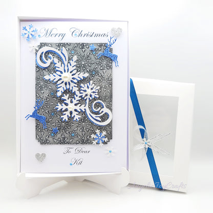 Handmade Personalised 3D Christmas Card with Embossed Snowflake Swirl + Complimentary Gift Box | Christmas | Noel | New Year