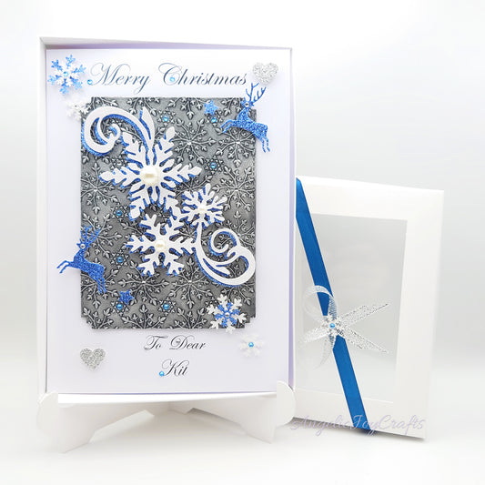 Handmade Personalised 3D Christmas Card with Embossed Snowflake Swirl + Complimentary Gift Box | Christmas | Noel | New Year