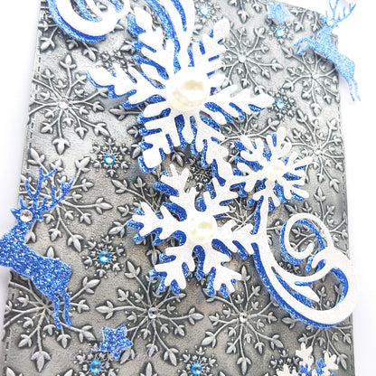 Handmade Personalised 3D Christmas Card with Embossed Snowflake Swirl + Complimentary Gift Box | Christmas | Noel | New Year