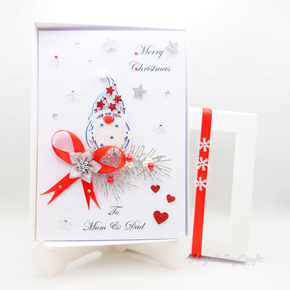 Handmade Personalised 3D Christmas Card with Gnome & Bow + Complimentary Gift Box | Christmas | Noel | New Year