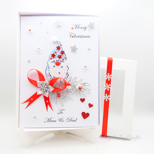 Handmade Personalised 3D Christmas Card with Gnome & Bow + Complimentary Gift Box | Christmas | Noel | New Year