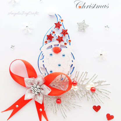 Handmade Personalised 3D Christmas Card with Gnome & Bow + Complimentary Gift Box | Christmas | Noel | New Year