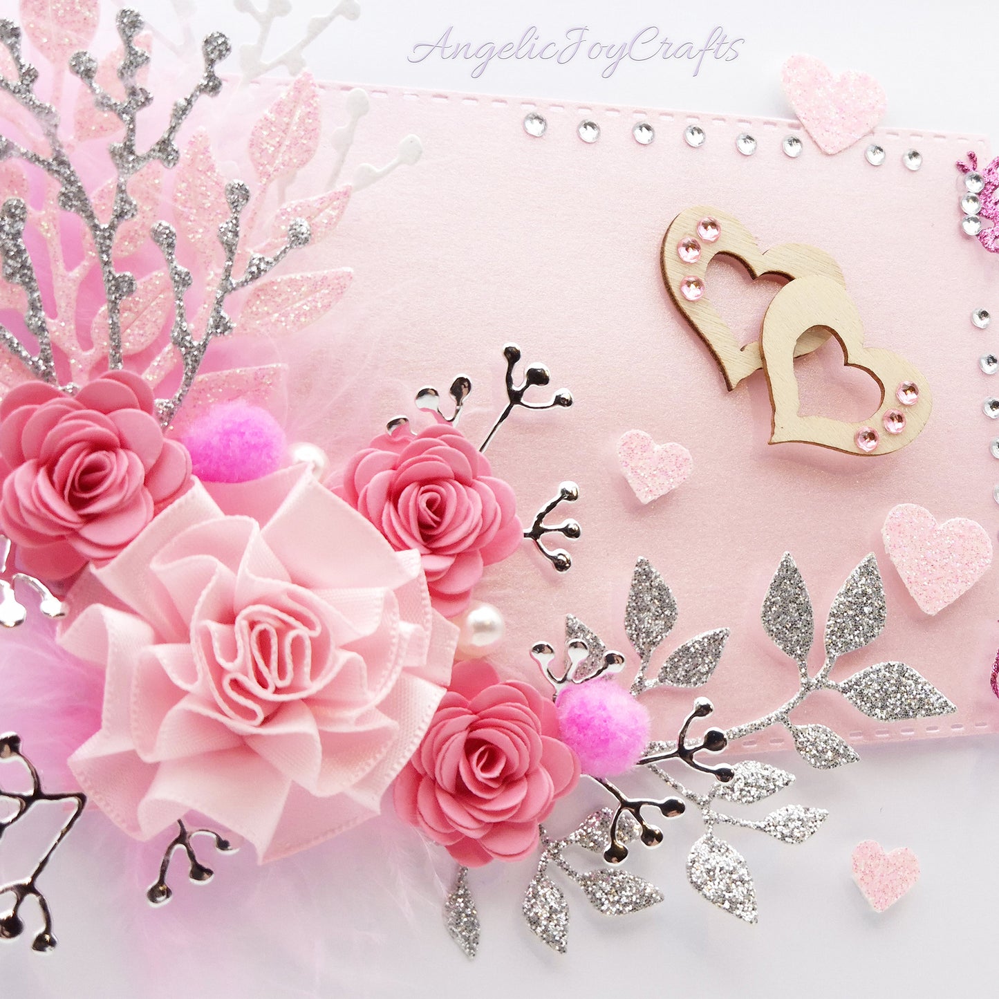 Handmade Personalised 3D Valentine's Day Card with Flowers & Wooden Hearts + Complimentary Gift Box | Birthday | Mother's Day | Valentine's Day