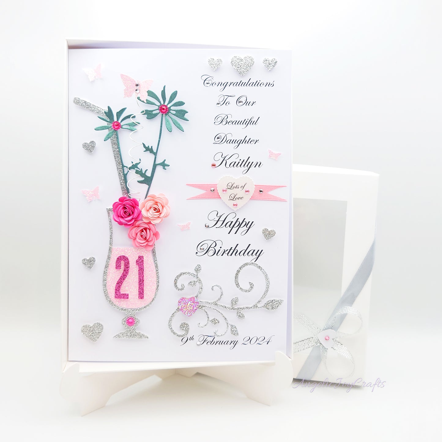 Handmade Personalised 3D Birthday Card with Floral Cocktail + Complimentary Gift Box | Birthday | Mother's Day