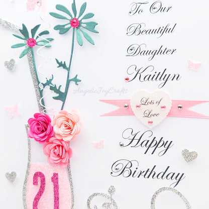 Handmade Personalised 3D Birthday Card with Floral Cocktail + Complimentary Gift Box | Birthday | Mother's Day