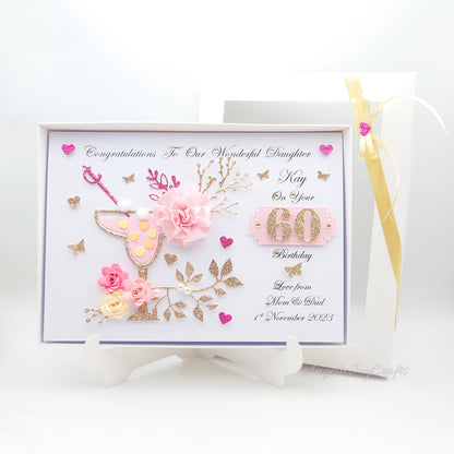 Handmade Personalised 3D Birthday Card with Cocktail & Flowers + Complimentary Gift Box | Birthday | Mother's Day