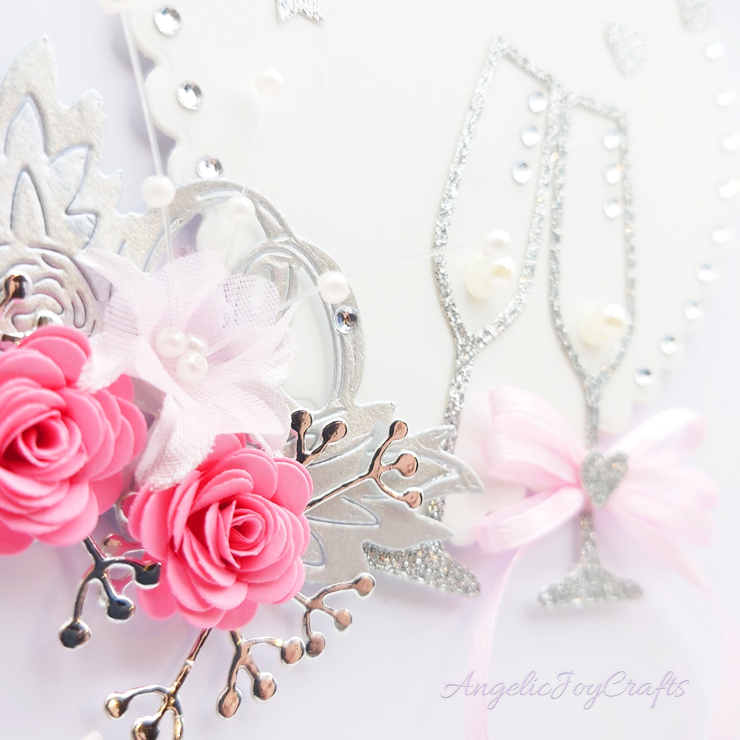 Handmade Personalised 3D Wedding Card with Hearts, Rings & Champagne Flutes + Complimentary Gift Box | Anniversary | Wedding | Engagement