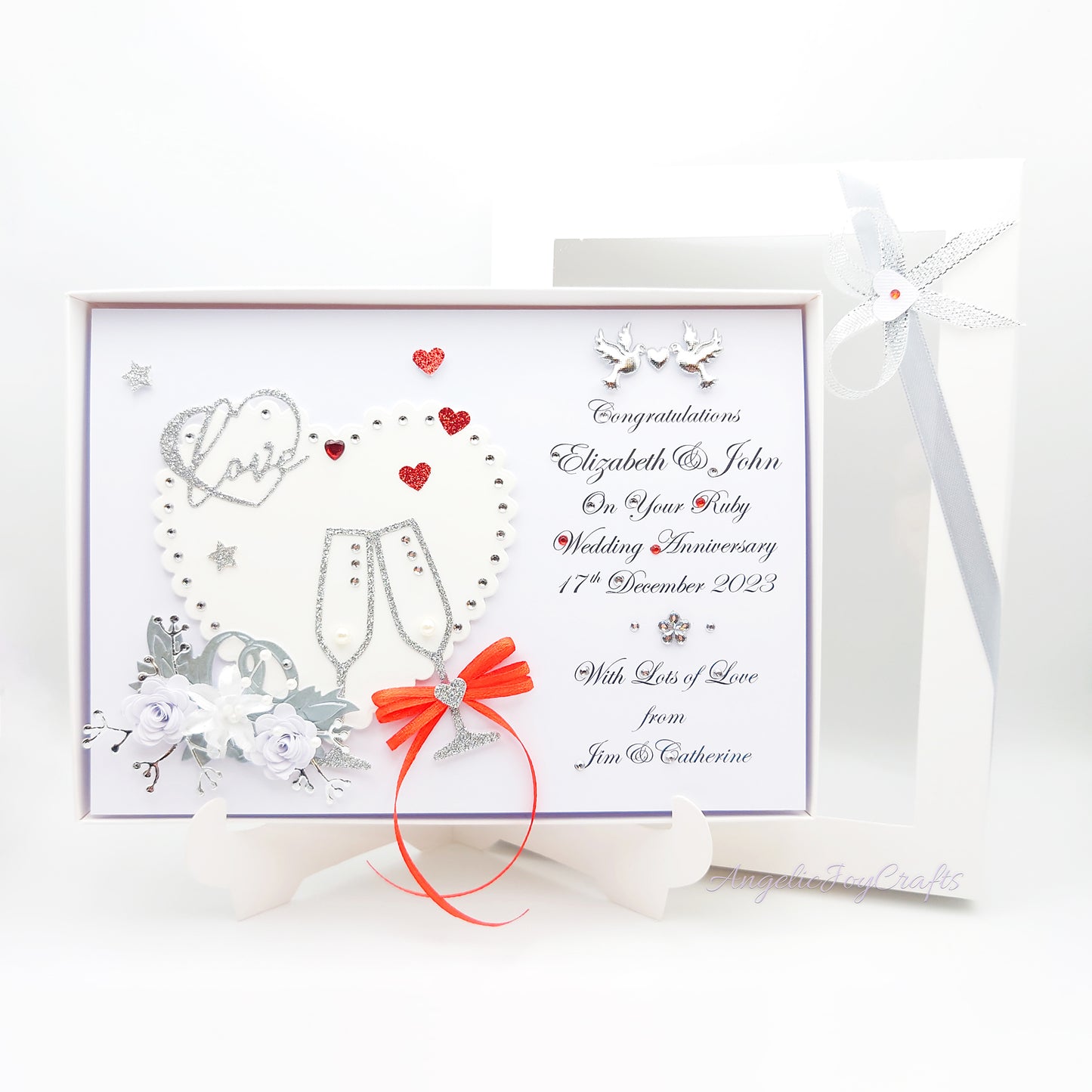 Handmade Personalised 3D Wedding Card with Hearts, Rings & Champagne Flutes + Complimentary Gift Box | Anniversary | Wedding | Engagement