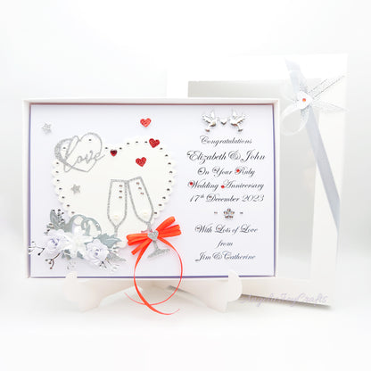 Handmade Personalised 3D Wedding Card with Hearts, Rings & Champagne Flutes + Complimentary Gift Box | Anniversary | Wedding | Engagement