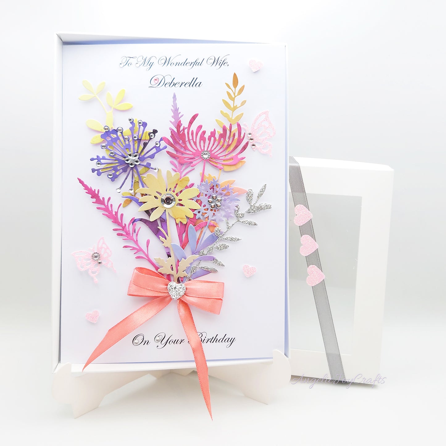 Handmade Personalised 3D Birthday Card with Colourful Bouquet & Bow + Complimentary Gift Box | Birthday | Mother's Day