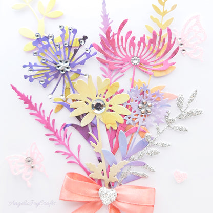 Handmade Personalised 3D Birthday Card with Colourful Bouquet & Bow + Complimentary Gift Box | Birthday | Mother's Day