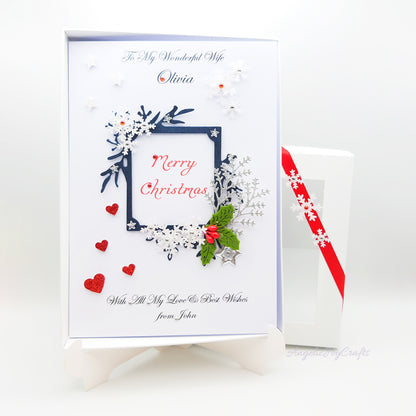Handmade Personalised 3D Christmas Card with Christmas Frame & Snowflakes + Complimentary Gift Box | Christmas | Noel | New Year