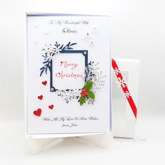 Handmade Personalised 3D Christmas Card with Christmas Frame & Snowflakes + Complimentary Gift Box | Christmas | Noel | New Year