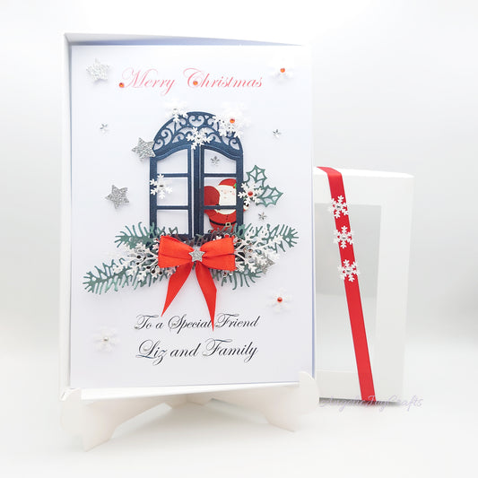 Handmade Personalised 3D Christmas Card with Santa in The Window + Complimentary Gift Box | Christmas | Noel | New Year