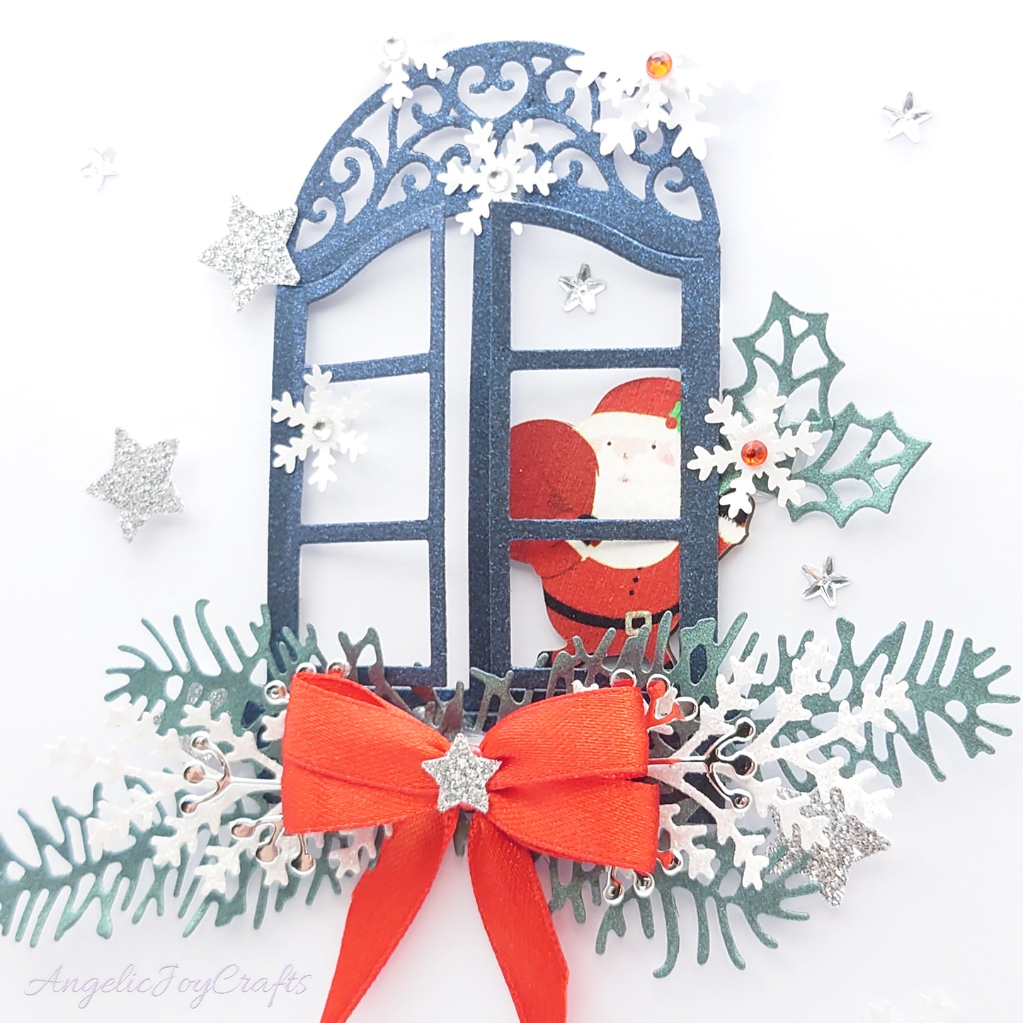 Handmade Personalised 3D Christmas Card with Santa in The Window + Complimentary Gift Box | Christmas | Noel | New Year