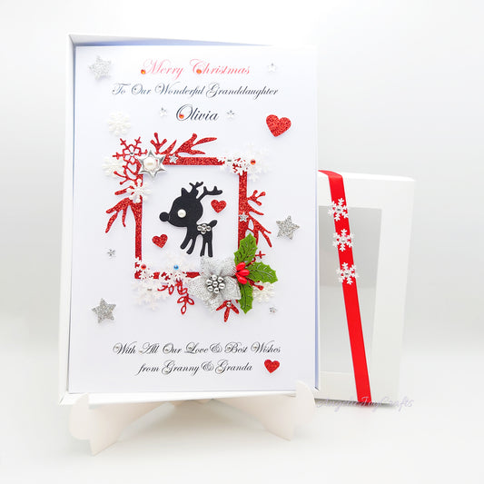 Handmade Personalised 3D Christmas Card with Baby Deer + Complimentary Gift Box | Christmas | Noel | New Year