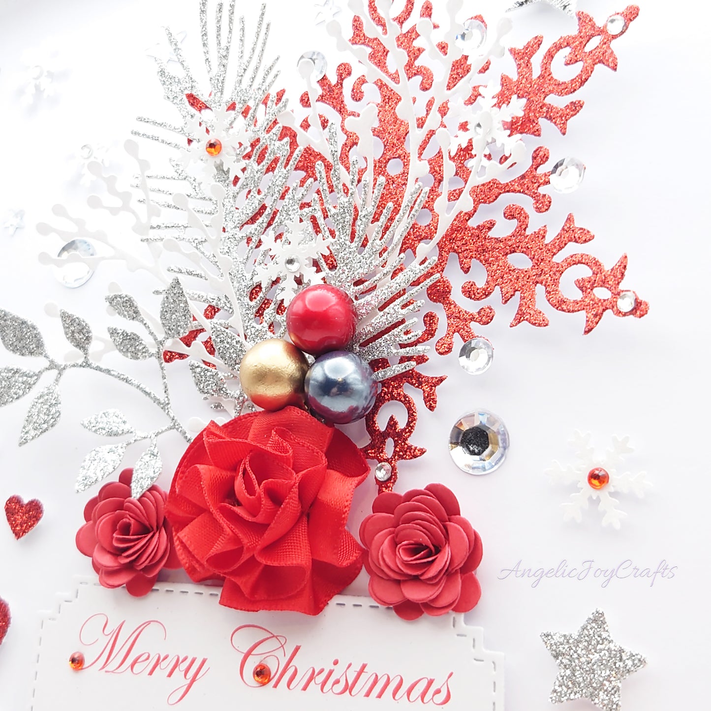 Handmade Personalised 3D Christmas Card with Floral Snoflake & Flowers + Complimentary Gift Box | Christmas | Noel | New Year