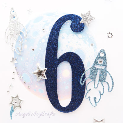 Handmade Personalised 3D Child Birthday Card with Planet & Rockets + Complimentary Gift Box | Baby Shower | Child Birthday | Baby Born | Birthday