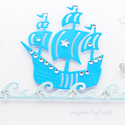 Handmade Personalised 3D Child Birthday Card with a Ship & Sea Life + Complimentary Gift Box | Baby Shower | Child Birthday | Baby Born | Birthday