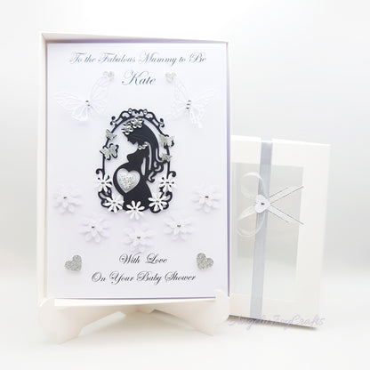 Handmade Personalised 3D Baby Shower Card with a Mother, Flower & Butterflies + Complimentary Gift Box | Baby Shower | Child Birthday | Baby Born | Birthday