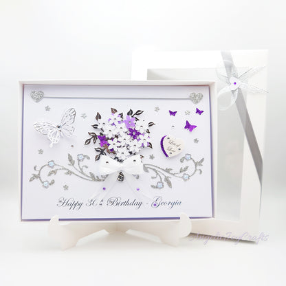 Handmade Personalised 3D Birthday Card with Bow & Bouquet of Flowers + Complimentary Gift Box | Birthday | Mother's Day