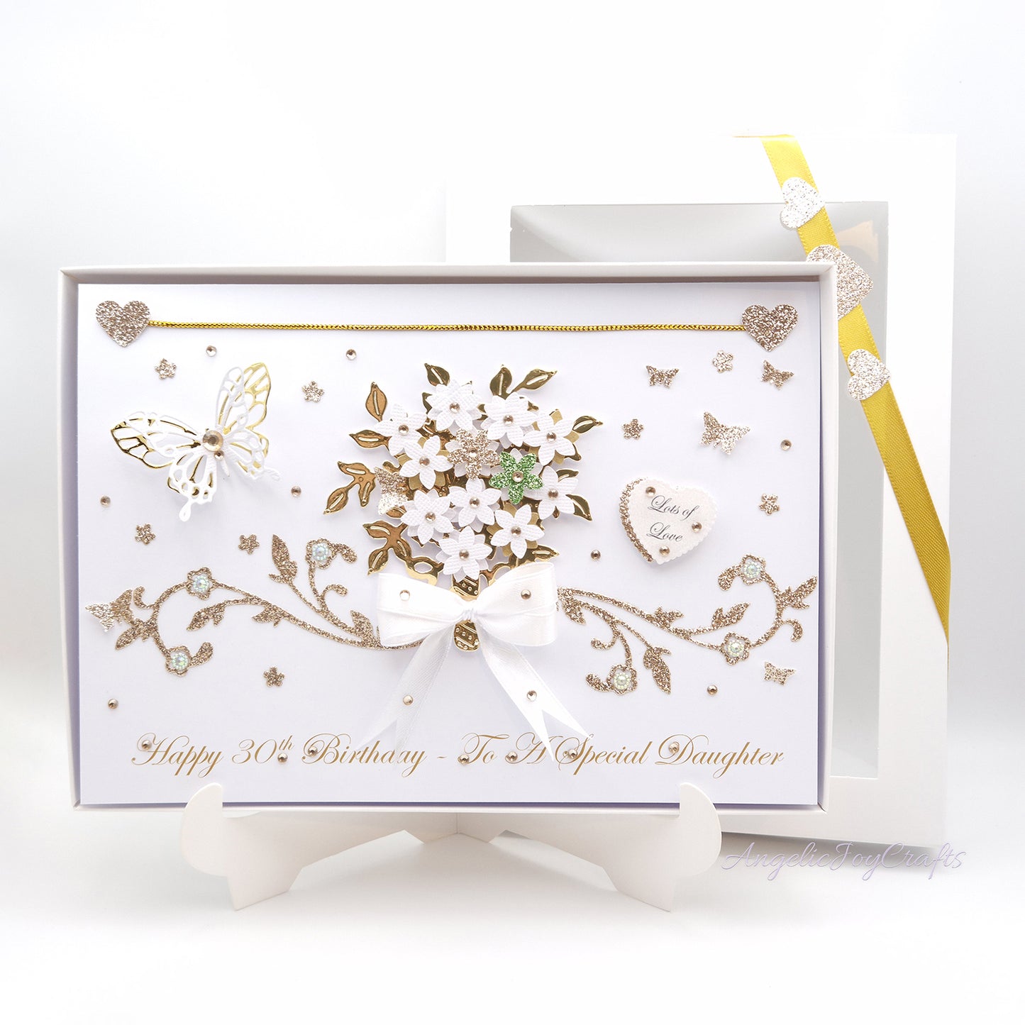 Handmade Personalised 3D Birthday Card with Bow & Bouquet of Flowers + Complimentary Gift Box | Birthday | Mother's Day