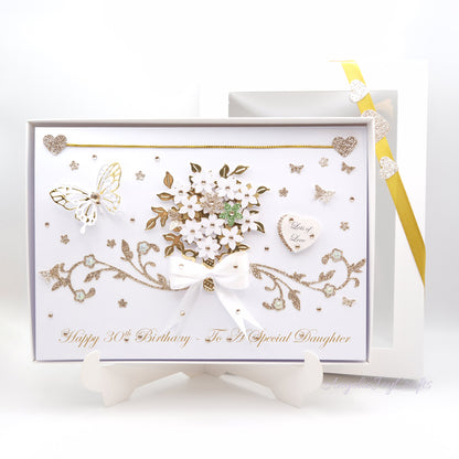 Handmade Personalised 3D Birthday Card with Bow & Bouquet of Flowers + Complimentary Gift Box | Birthday | Mother's Day