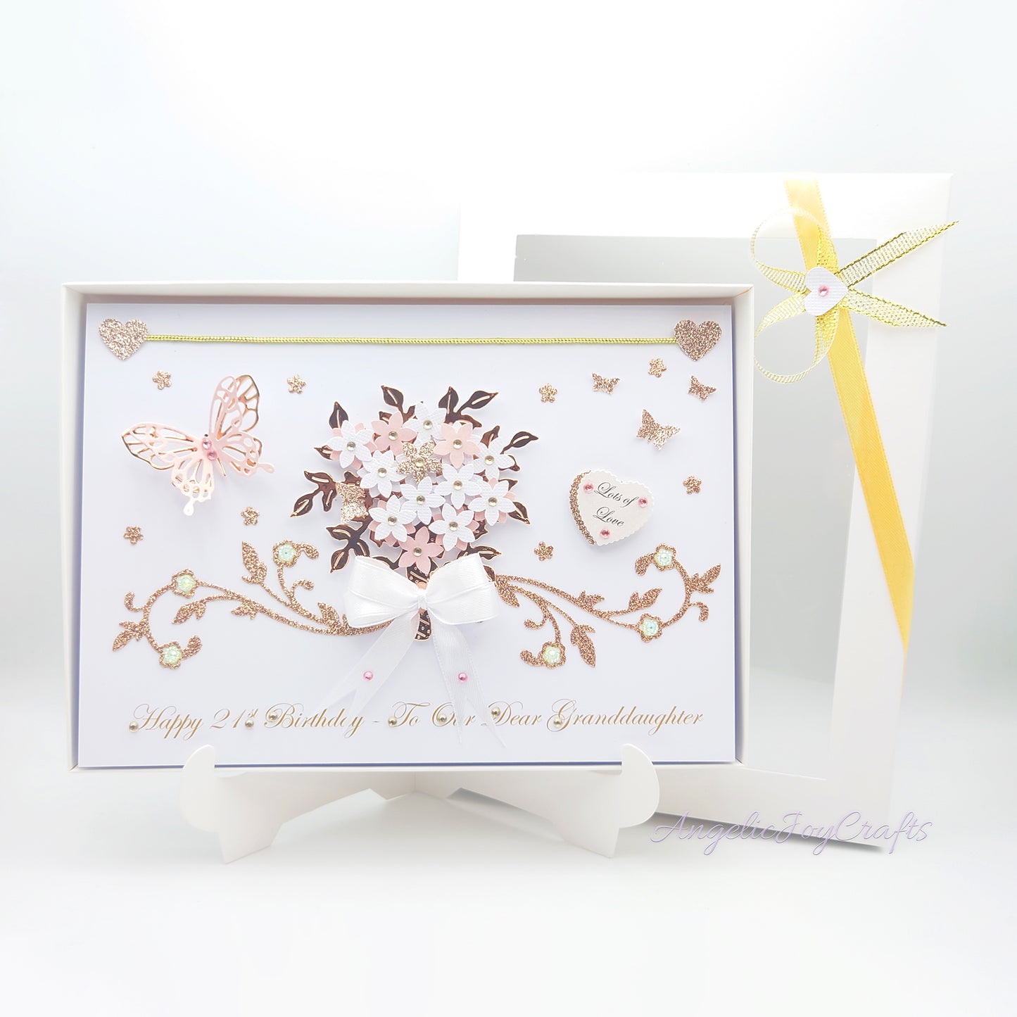 Handmade Personalised 3D Birthday Card with Bow & Bouquet of Flowers + Complimentary Gift Box | Birthday | Mother's Day