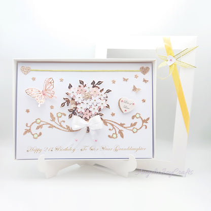 Handmade Personalised 3D Birthday Card with Bow & Bouquet of Flowers + Complimentary Gift Box | Birthday | Mother's Day