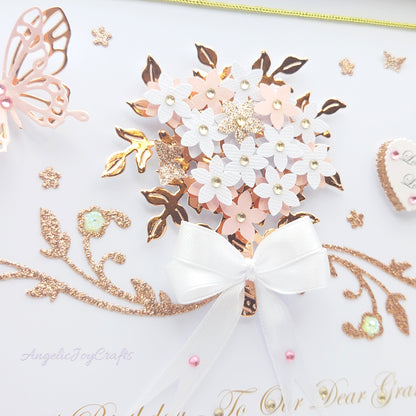 Handmade Personalised 3D Birthday Card with Bow & Bouquet of Flowers + Complimentary Gift Box | Birthday | Mother's Day