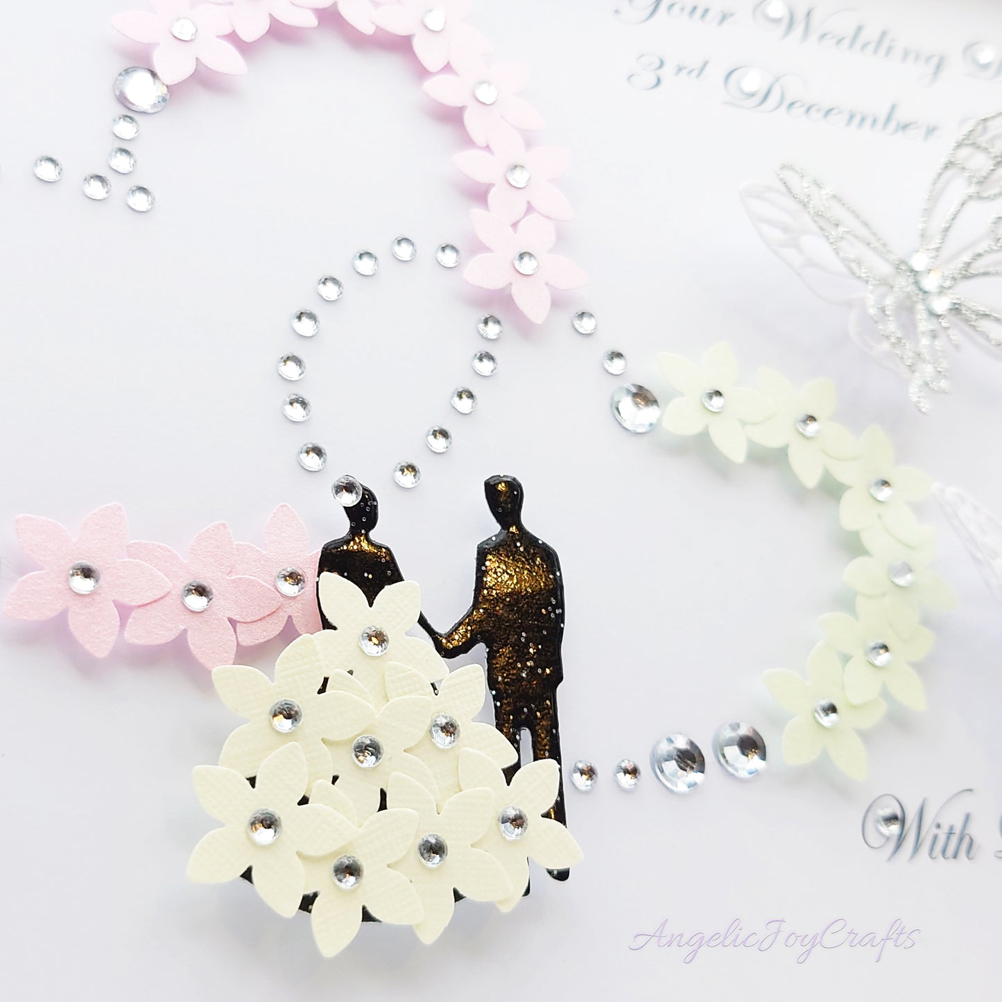 Handmade Personalised 3D Anniversary Card with Floral Hearts & Couple + Complimentary Gift Box | Anniversary | Wedding | Engagement