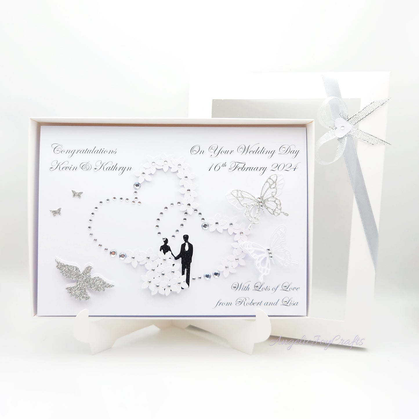 Handmade Personalised 3D Anniversary Card with Floral Hearts & Couple + Complimentary Gift Box | Anniversary | Wedding | Engagement