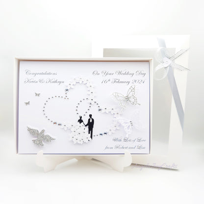 Handmade Personalised 3D Anniversary Card with Floral Hearts & Couple + Complimentary Gift Box | Anniversary | Wedding | Engagement