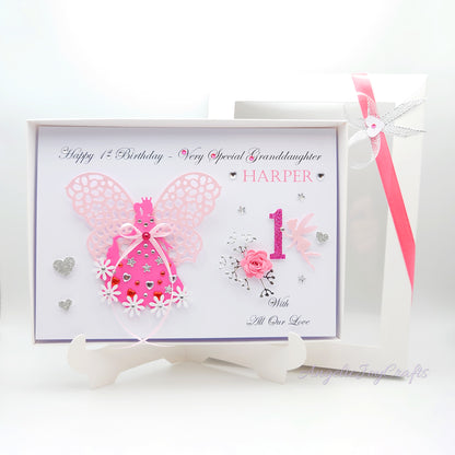 Handmade Personalised 3D Child Birthday Card with Princess & Fairy + Complimentary Gift Box | Baby Shower | Child Birthday | Baby Born | Birthday