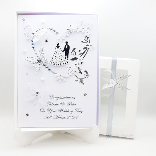 Handmade Personalised 3D Wedding Card with Floral Heart & Butterflies + Complimentary Gift Box | Anniversary | Wedding | Engagement