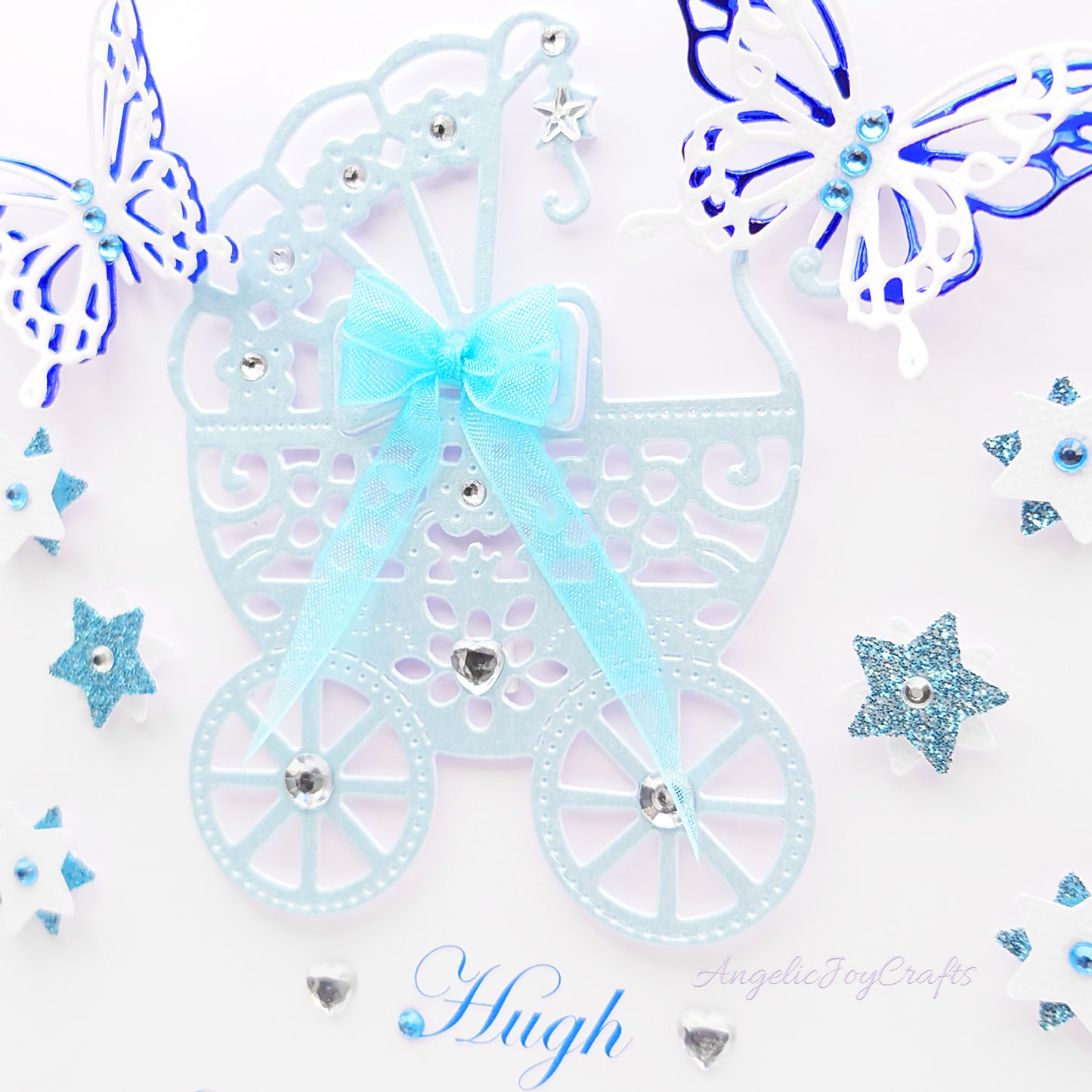 Handmade Personalised 3D Child Birthday Card with a Baby Trolley & Butterflies + Complimentary Gift Box | Baby Shower | Child Birthday | Baby Born | Birthday