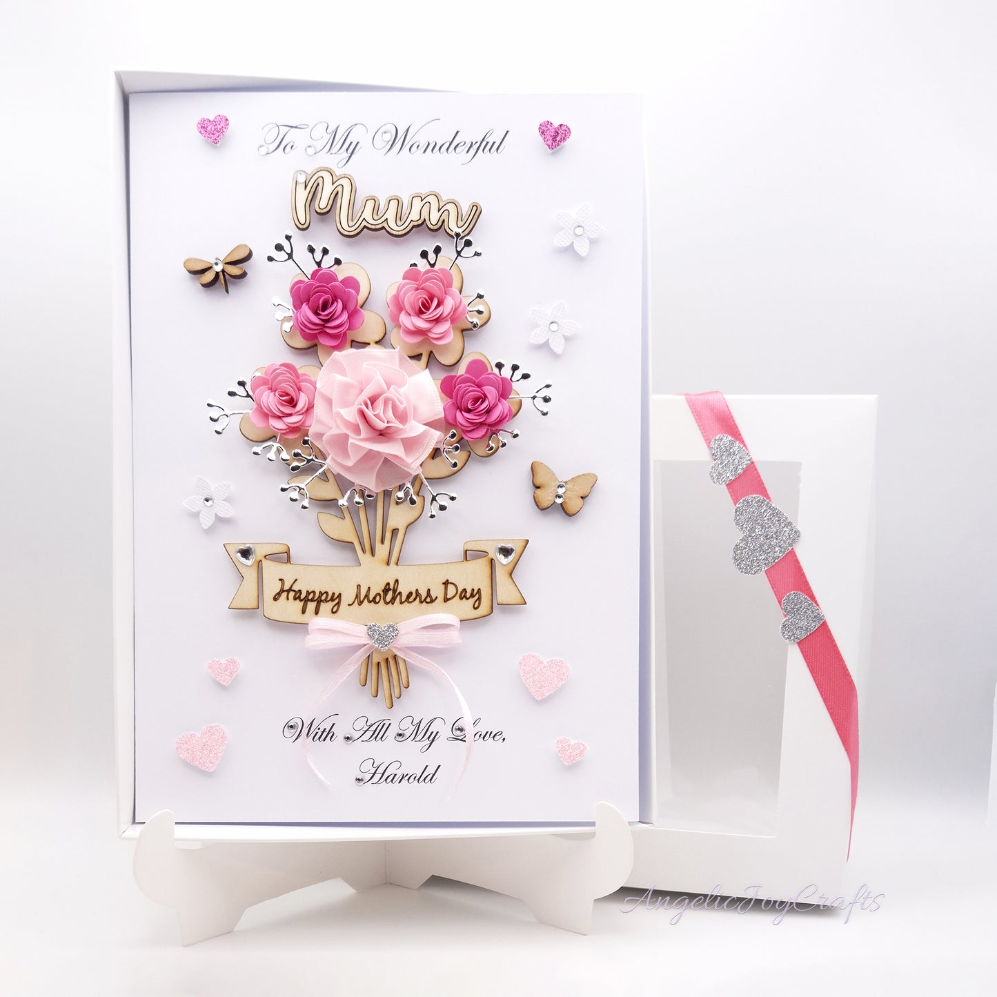 Handmade Personalised 3D Mother's Day Card with Flower Bouquet & Engraved Name + Complimentary Gift Box | Birthday