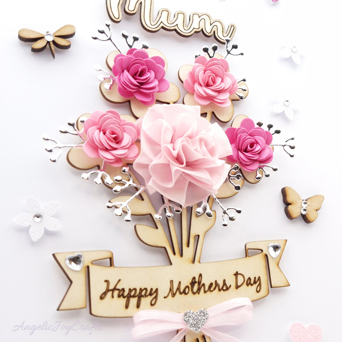 Handmade Personalised 3D Mother's Day Card with Flower Bouquet & Engraved Name + Complimentary Gift Box | Birthday
