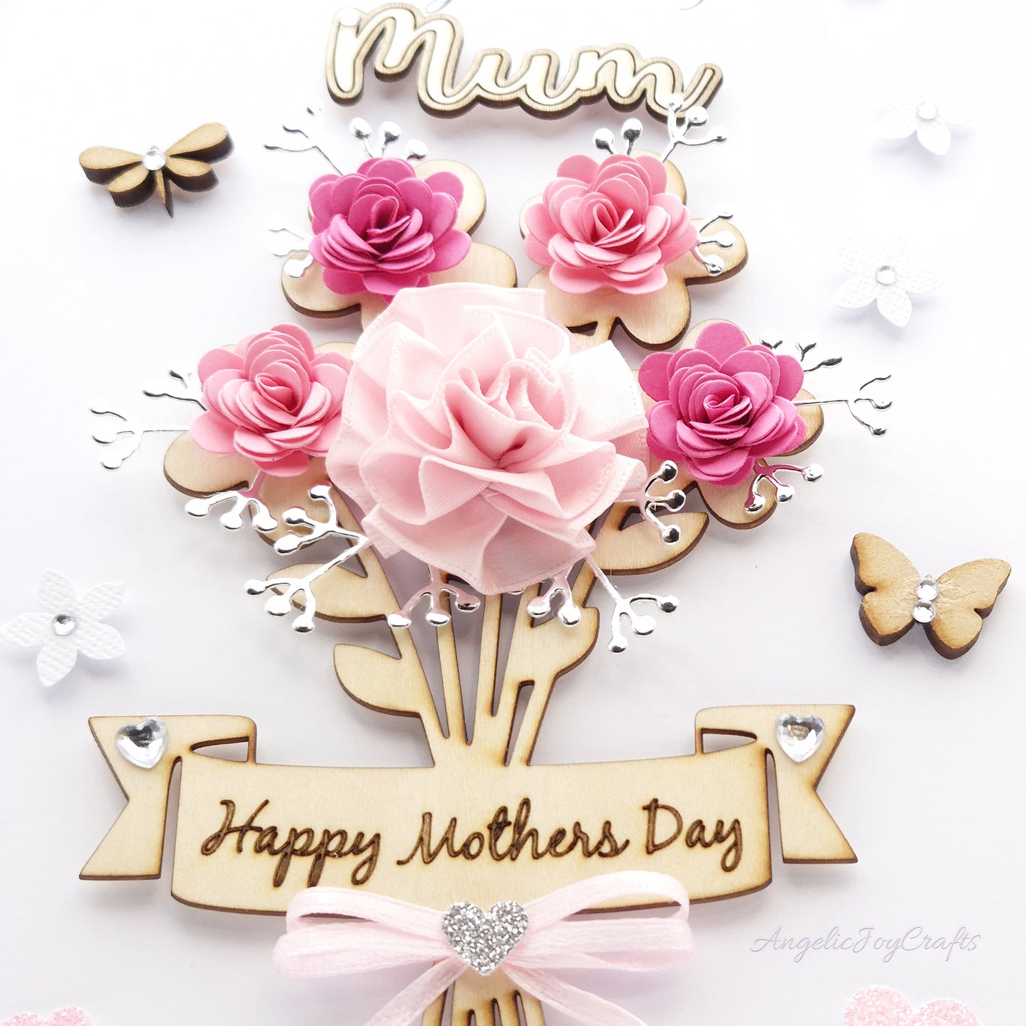 Handmade Personalised 3D Mother's Day Card with Flower Bouquet & Engraved Name + Complimentary Gift Box | Birthday
