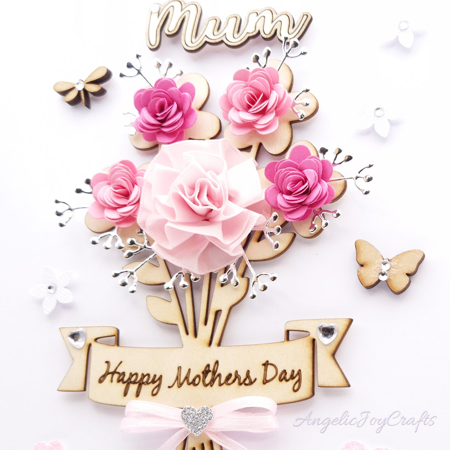 Handmade Personalised 3D Mother's Day Card with Flower Bouquet & Engraved Name + Complimentary Gift Box | Birthday