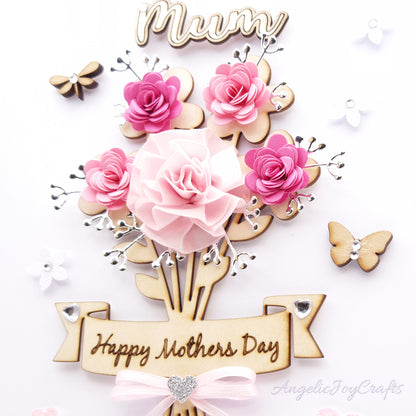 Handmade Personalised 3D Mother's Day Card with Flower Bouquet & Engraved Name + Complimentary Gift Box | Birthday