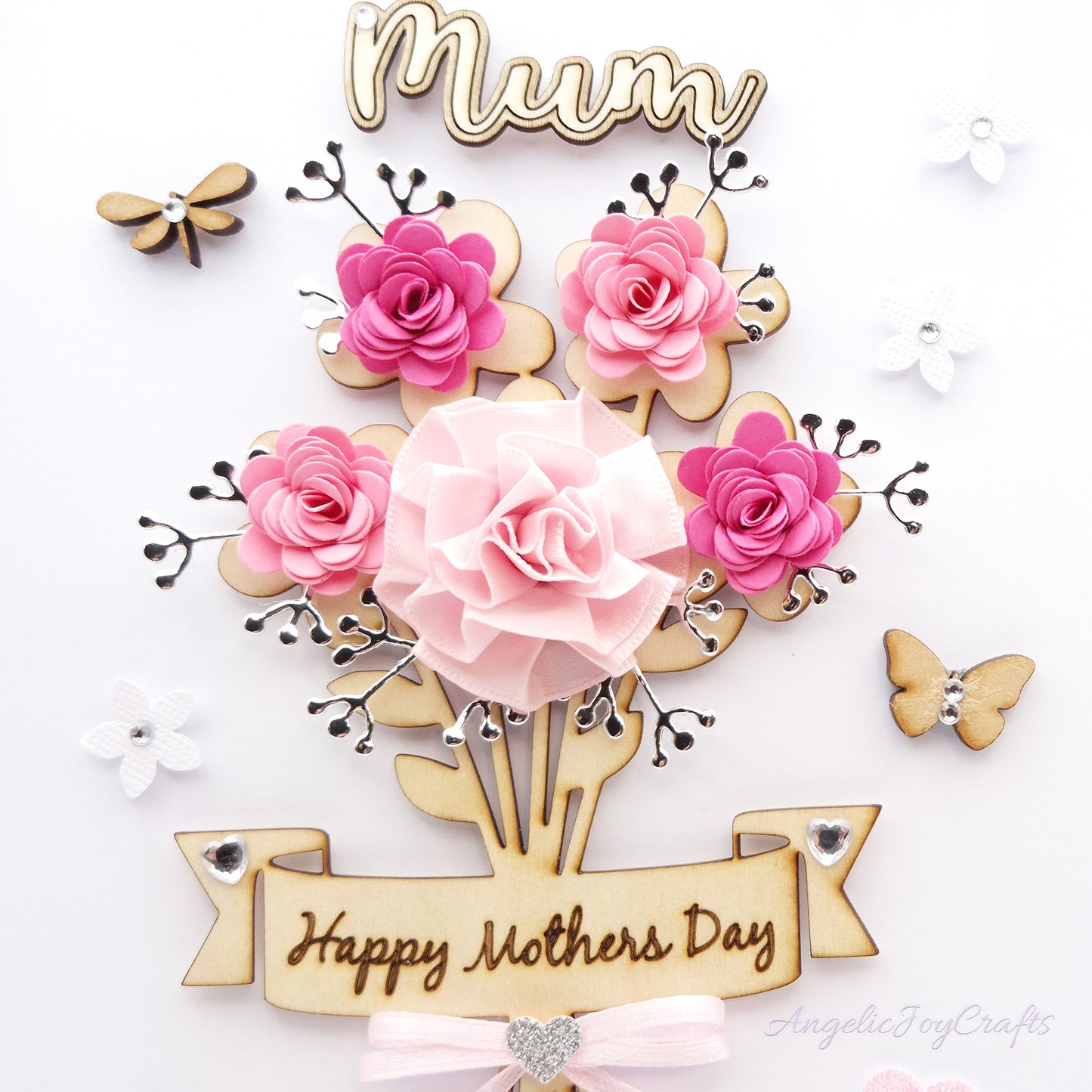Handmade Personalised 3D Mother's Day Card with Flower Bouquet & Engraved Name + Complimentary Gift Box | Birthday