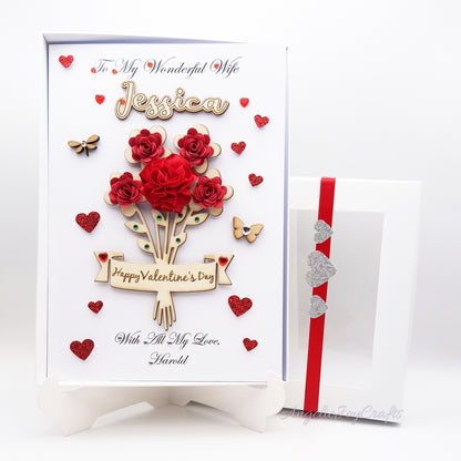 Handmade Personalised 3D Mother's Day Card with Flower Bouquet & Engraved Name + Complimentary Gift Box | Birthday