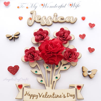 Handmade Personalised 3D Mother's Day Card with Flower Bouquet & Engraved Name + Complimentary Gift Box | Birthday