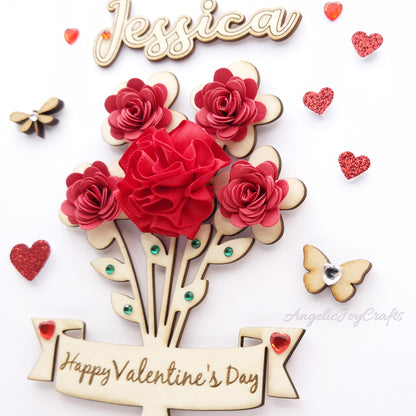 Handmade Personalised 3D Mother's Day Card with Flower Bouquet & Engraved Name + Complimentary Gift Box | Birthday