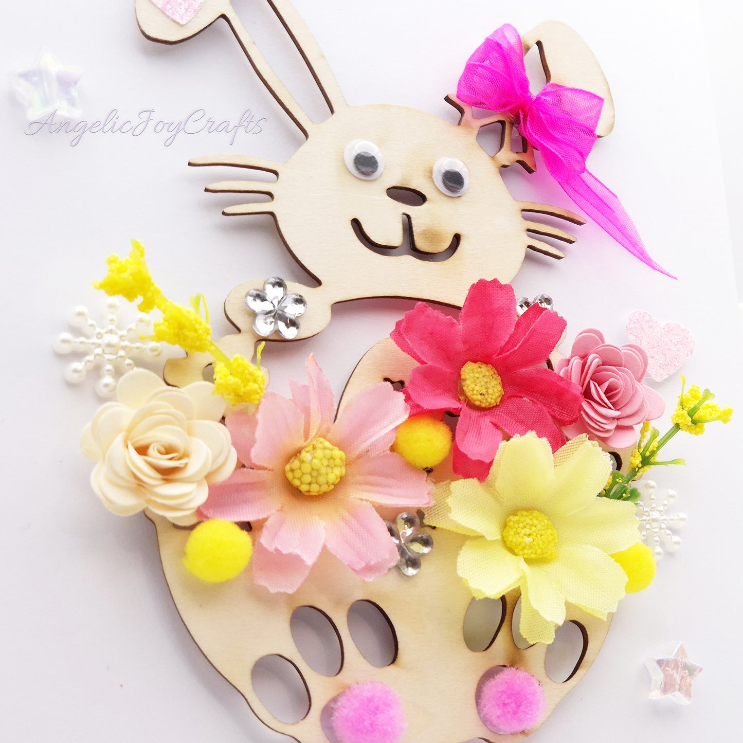Handmade Personalised 3D Easter Card with Easter Bunny & Flowers + Complimentary Gift Box | Easter