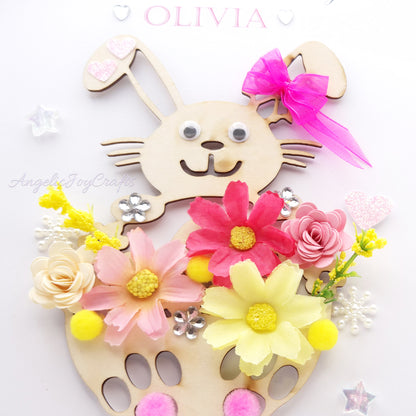 Handmade Personalised 3D Easter Card with Easter Bunny & Flowers + Complimentary Gift Box | Easter